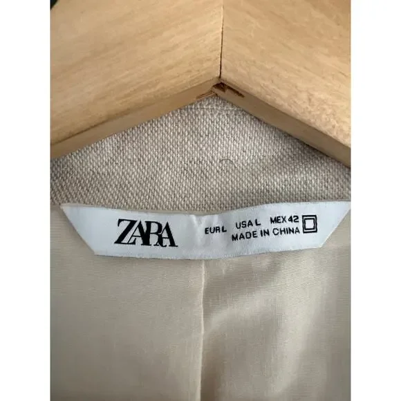 ZARA Linen Blend Sports Coat Blazer Jacket Ivory Cream Size Large - Picture 9 of 15